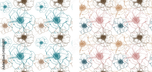 Simple. Seamless vector floral pattern. Tropical nature wrapping paper or textile design.Abstract boho plants seamless pattern neutral design. Flowers sketch.