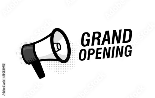 Megaphone with grand opening speech bubble. Loudspeaker. Modern flat style vector illustration