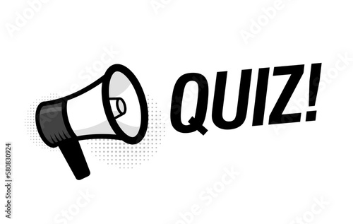 Megaphone with quiz speech bubble. Loudspeaker. Modern flat style vector illustration