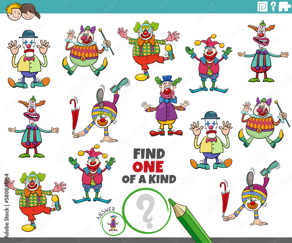 one of a kind game with funny cartoon clowns