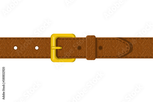 Brown leather belt. Clothing element stylish accessorie. Leather belts with texture, brown color. Vector illustration flat design. Isolated on white background.