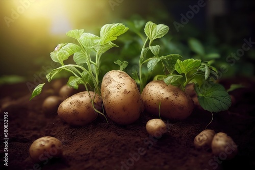 Close up of a bunch of potatoes. Generative AI