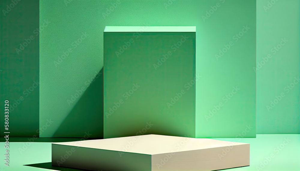 3D background, 3D empty pastel green podium display generative IA 3D background, 3D empty pastel green podium display generative IA