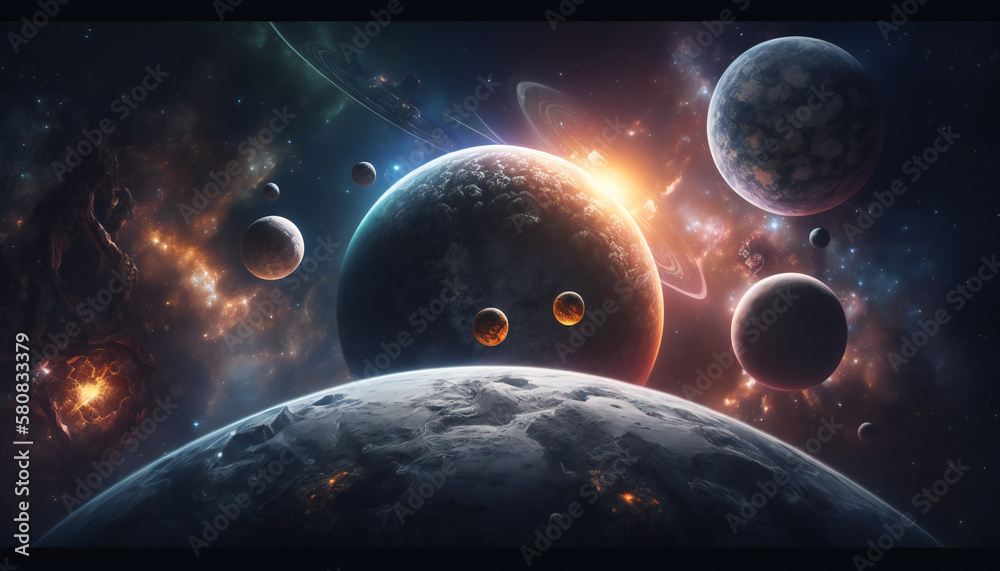 Solar system in space - Space wallpaper - Generative AI Stock