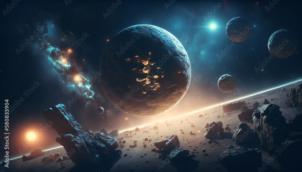 Solar system in space - Space wallpaper - Generative AI Stock