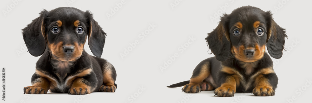 two dachshund puppies isolated on white background