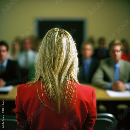female executive at a conference generative ai	