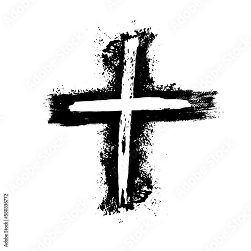 Hand drawn black grunge cross icon, simple Christian cross sign, hand-painted cross . Vector illustration