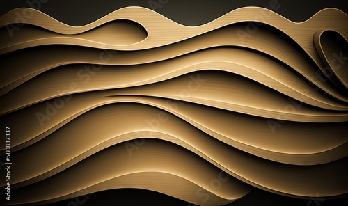  a brown abstract background with wavy lines and waves on a black background with a black back ground and a black background with a white border.  generative ai