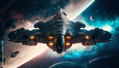 Fototapeta Naklejka Na Ścianę i Meble -  Spaceship in Outer space - Space wallpaper - Generative AI