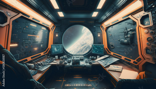 Spaceship interior with a view into space - Space wallpaper - Generative AI © The_AI_Revolution