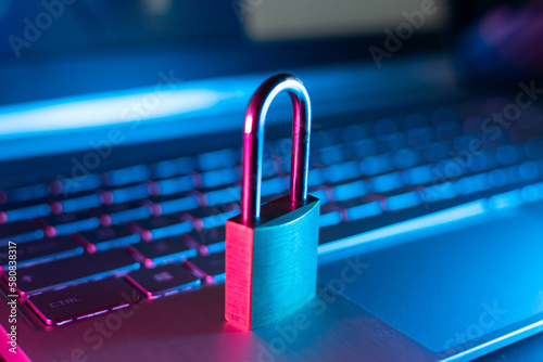 Принти на полотні Cybersecurity and data privacy illustration with high-tech padlock protecting a