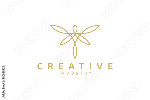 beautiful dragonfly logo with gold color linear concept