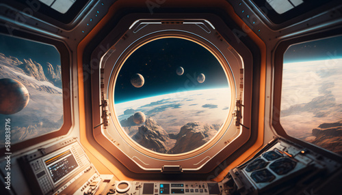 Space station with a view into space - Space wallpaper - Generative AI