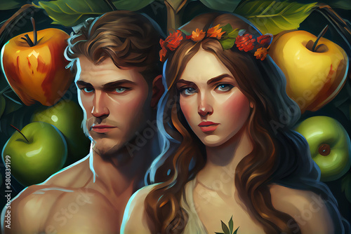 Adam And Eve With Apple Background