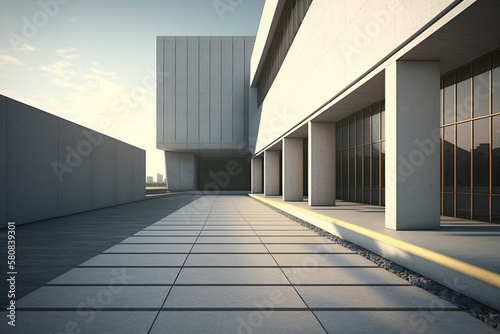 modern architecture of a large concrete building. Generative AI © jr-art
