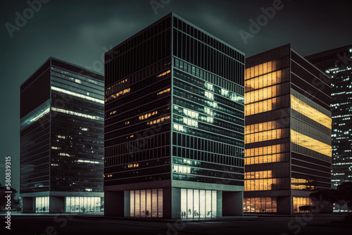 modern office building at night. Generative AI
