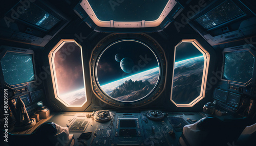 Space station with a view into space - Space wallpaper - Generative AI © The_AI_Revolution