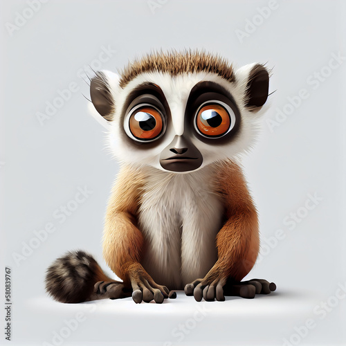 Adorable baby Lemur character isolated on white background. Generative AI