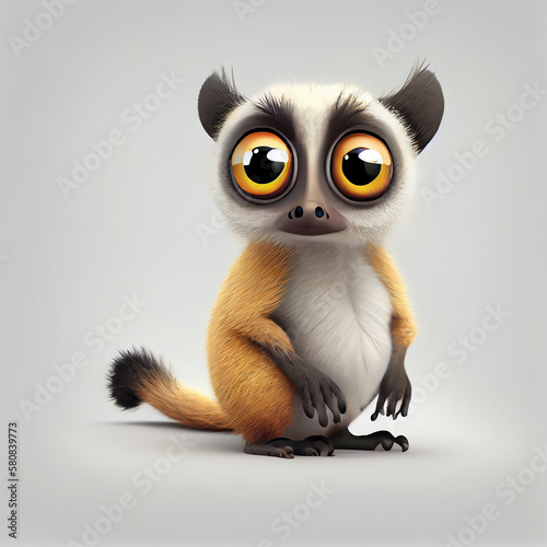 Adorable baby Lemur character isolated on white background. Generative AI