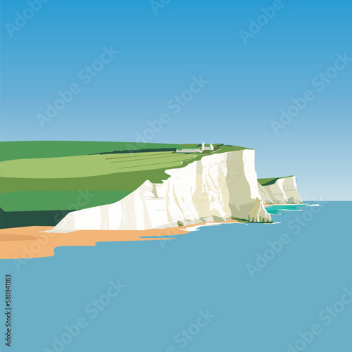 White Cliffs of Dover. Flat style illustration. photo