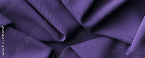 Blue smooth cloth folds, textile material texture 3d rendering. Drapery promotion banner template
