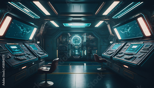 Fototapeta Naklejka Na Ścianę i Meble -  Space station with a view into space - Space wallpaper - Generative AI