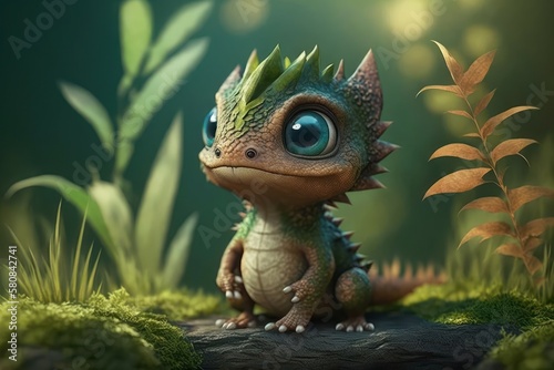 Cute adorable baby dragon, selective focus. AI generated, human enhanced © top images