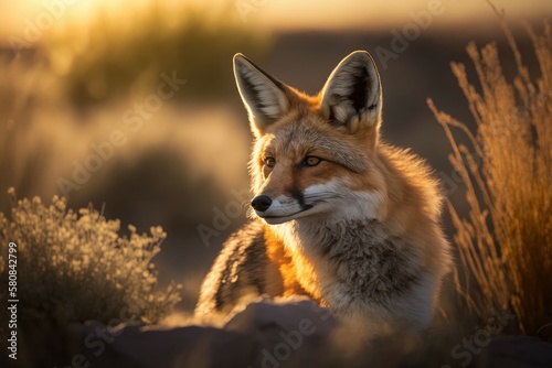 Portrait of a cute beautiful fox  selective focus. AI generated  human enhanced