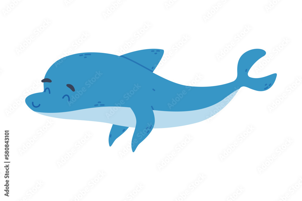 Cute friendly blue dolphin swimming cartoon vector illustration Cute friendly blue dolphin swimming cartoon vector illustration