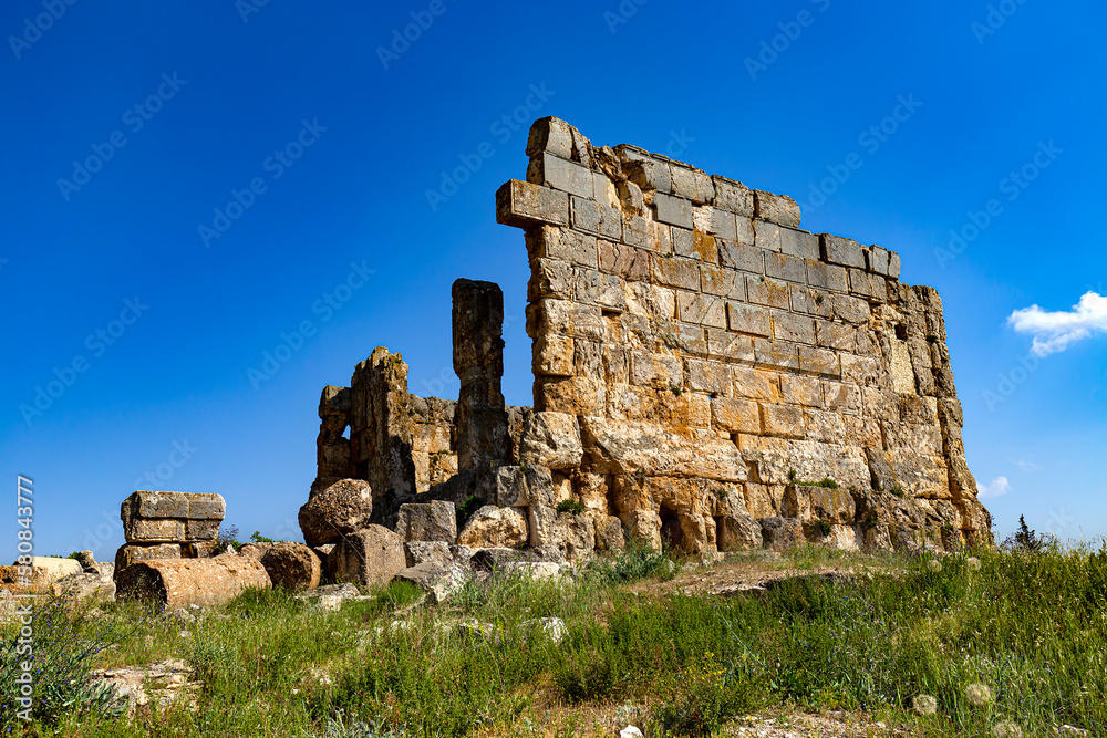 Lebanon. Majdel Anjar, West view of the Roman temple from the first century AD