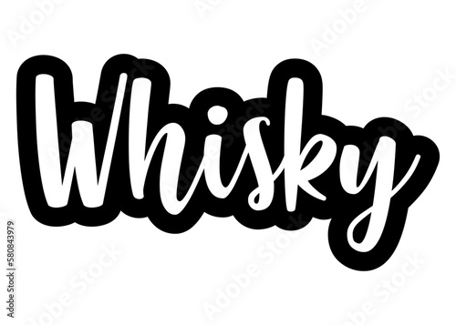 Logo bebida alcohólica. Contorno de letras de la palabra whisky en texto manuscrito