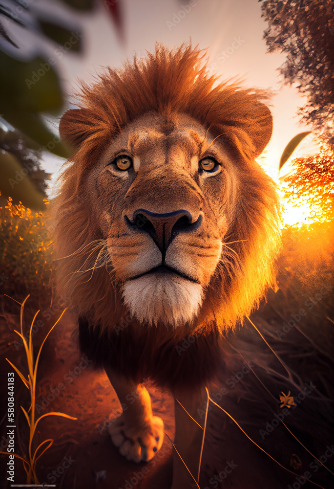 Naklejka premium Leo taking a selfie. AI Generated