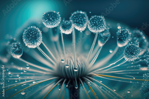 drops of water on a dandelion. macro concept. Generative AI