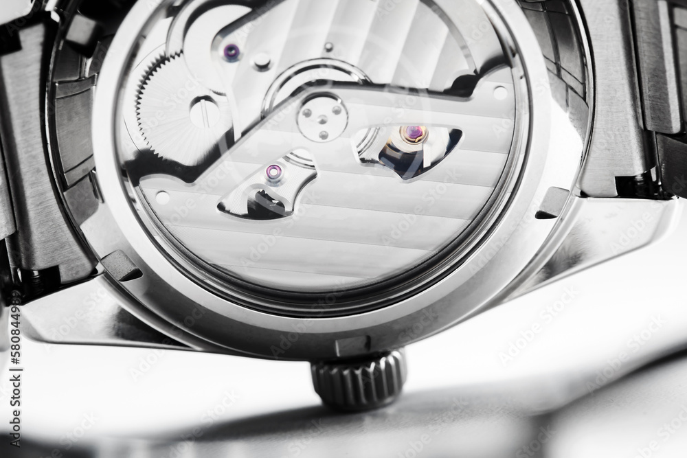 Movement of an automatic mechanic wrist watch, close up