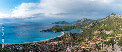 Panoromiv view of Oludeniz of Fethiye Mugla with beautiful sea and sky color