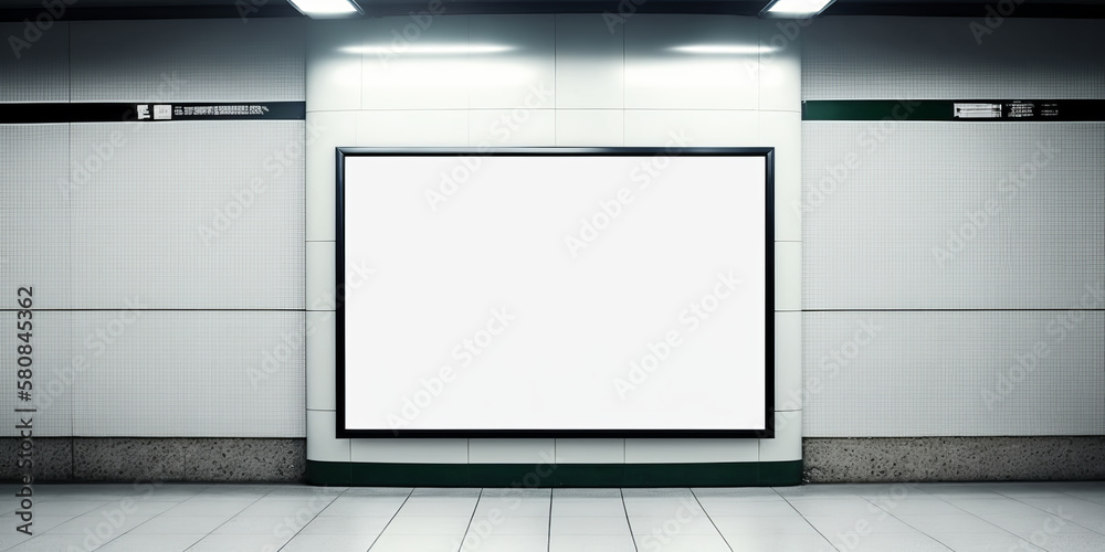 White screen digital billboard with no content in a contemporary subway - Generative AI White screen digital billboard with no content in a contemporary subway - Generative AI