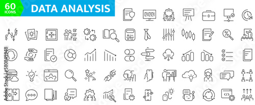 set of 60 Data Analysis icon template for graphic and web design collection. Big data, Processing, Productivity vector illustration