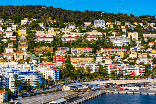 Wallpaper Mural Nice Port and yacht marina district sunset panorama with Mont Boron hill at French Riviera of Mediterranean Sea Harbor in France Torontodigital.ca