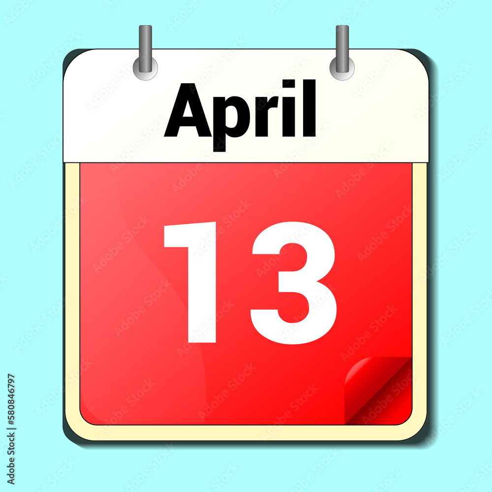 day on the calendar, vector image format, April 13 day on the calendar, vector image format, April 13
