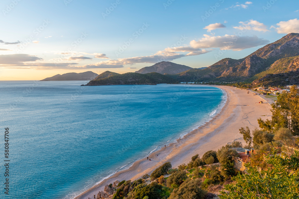 Fototapeta premium Panoromiv view of Oludeniz of Fethiye Mugla with beautiful sea and sky color