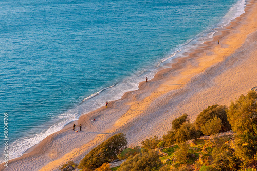 Panoromiv view of Oludeniz of Fethiye Mugla with beautiful sea and sky color photo