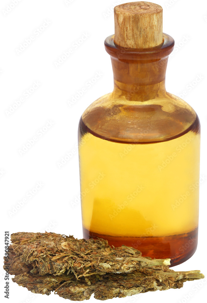Medicinal cannabis with extract oil in a bottle Medicinal cannabis with extract oil in a bottle