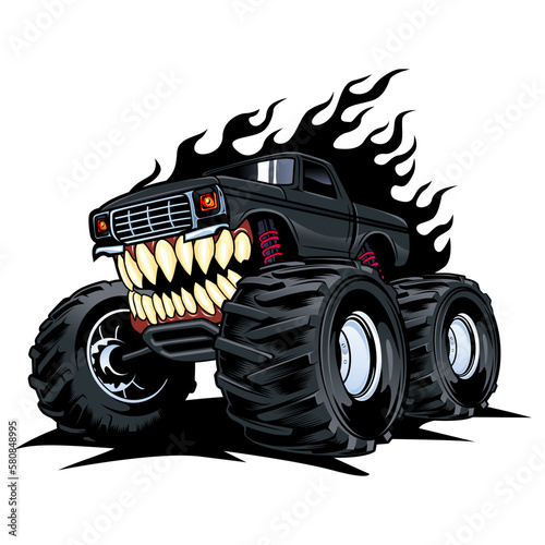 monster truck with mouth and teeth vector logo design inspiration, Design element for logo, poster, card, banner, emblem, t shirt. Vector illustration
