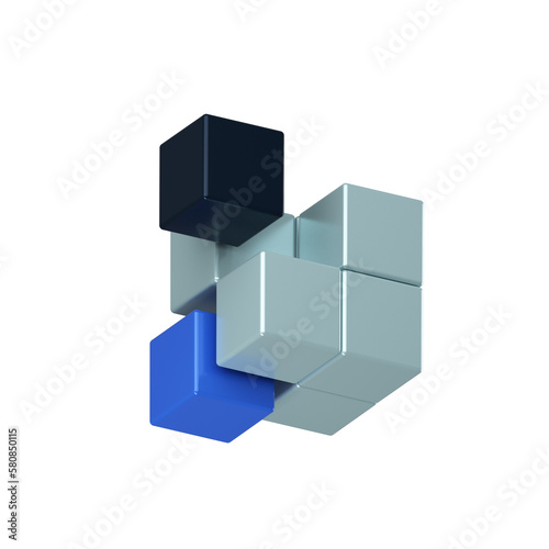 White and colors building with flying cubes in perspective. The subject of delivery  data transmission  relocation  restructuring  transformation  building or selection. 3d perspective illustration. 