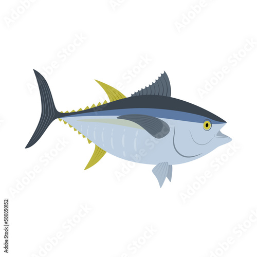 Vector illustration of a tuna on a white background. Live fish in flat style.