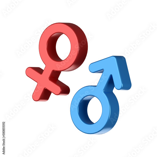 Gender symbol pink and blue icon. Man and woman 3d, isometric illustration. Cartoon perspective minimal style.