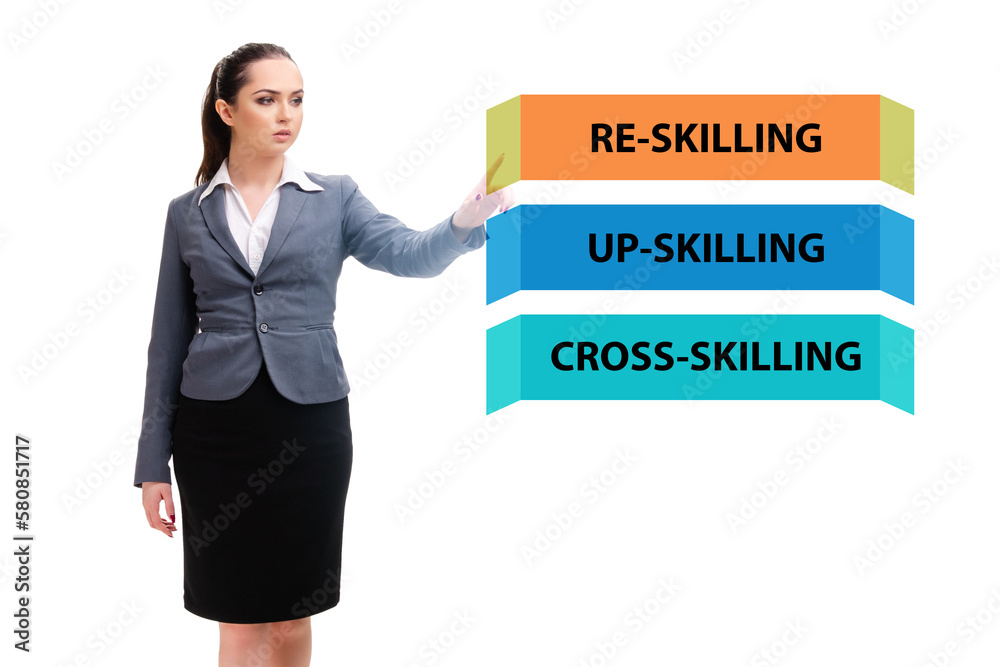 Re-skilling and upskilling in learning concept Re-skilling and upskilling in learning concept