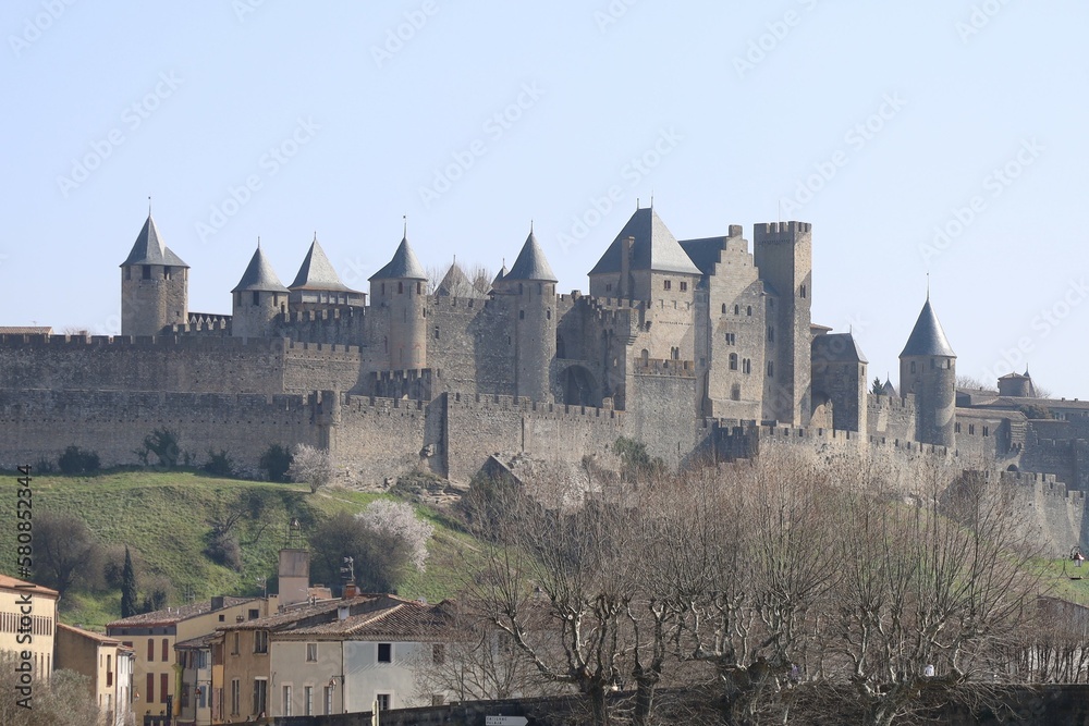 Vue d'ensemble de la cité médiévale, ville de Carcassonne, département de l'Aude, France