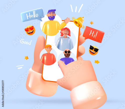 Selecting or searching for people in the service on the mobile screen. Correspondence or chat. Vector illustration